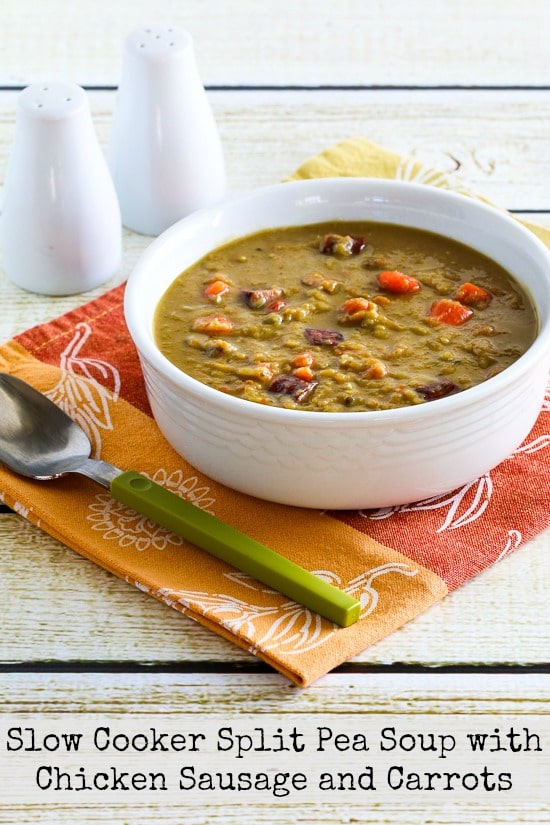Slow Cooker Split Pea Soup Recipe with Chicken Sausage and Carrots from