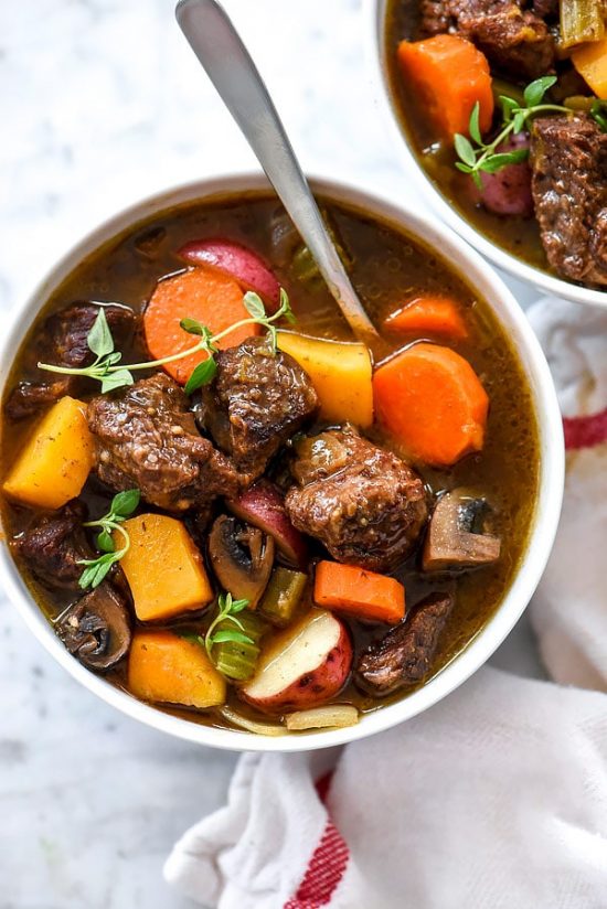 Butternut Squash Beef Stew from FoodieCrush