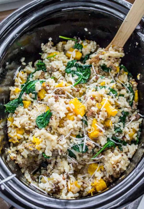 Slow Cooker Butternut Squash Risotto with Italian Sausage from The Food Charlatan
