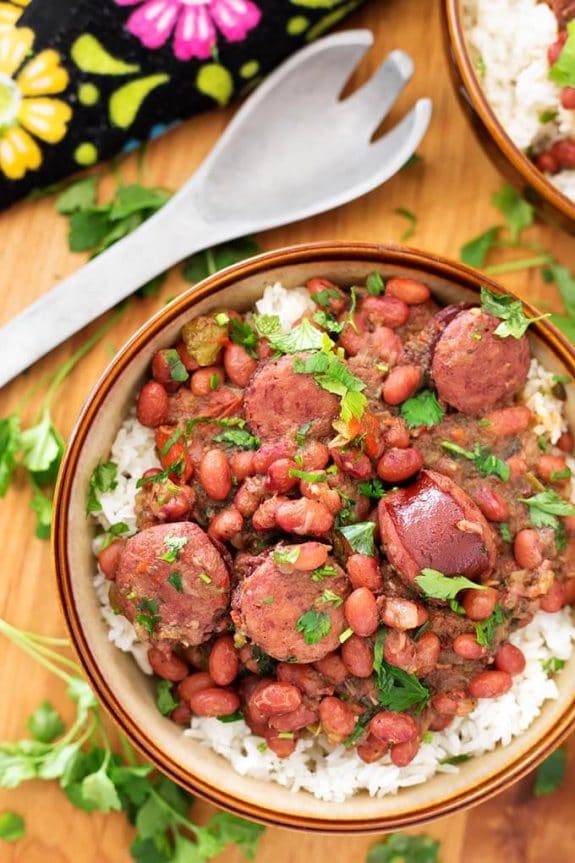 Four Must-Try Recipes for Red Beans and Rice featured on Slow Cooker or Pressure Cooker at SlowCookerFromScratch.com