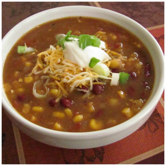 Three Terrific Recipes for Enchilada Soup featured on Slow Cooker or Pressure Cooker at SlowCookerFromScratch.com