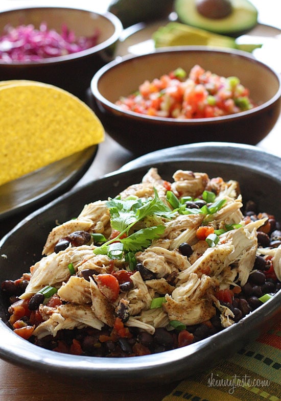 Three Terrific Recipes for Chicken and Black Bean Tacos featured on Slow Cooker or Pressure Cooker at SlowCookerFromScratch.com 