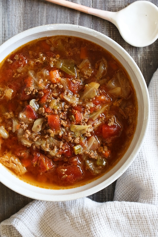 Chunky Beef, Cabbage and Tomato Soup from Skinnytaste