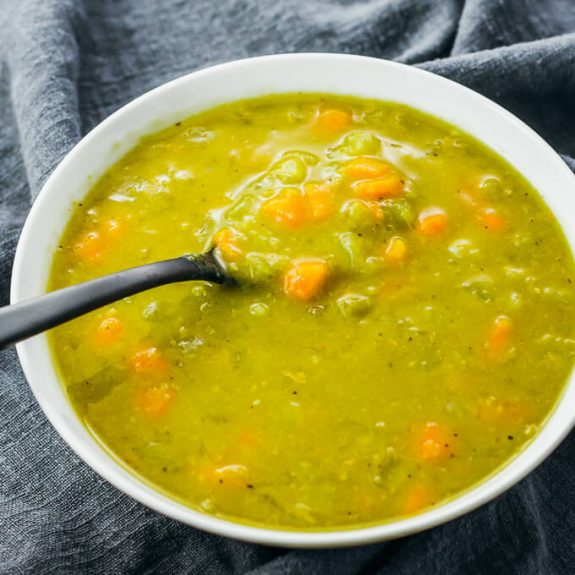 Four Appetizing Recipes For Vegetarian Split Pea Soup featured on Slow Cooker or Pressure Cooker at SlowCookerFromScratch.com