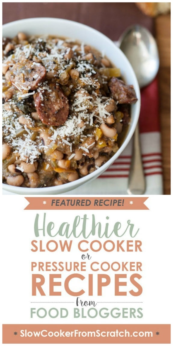 Slow Cooker Sausage and BlackEyed Pea Stew with Beet Greens from On