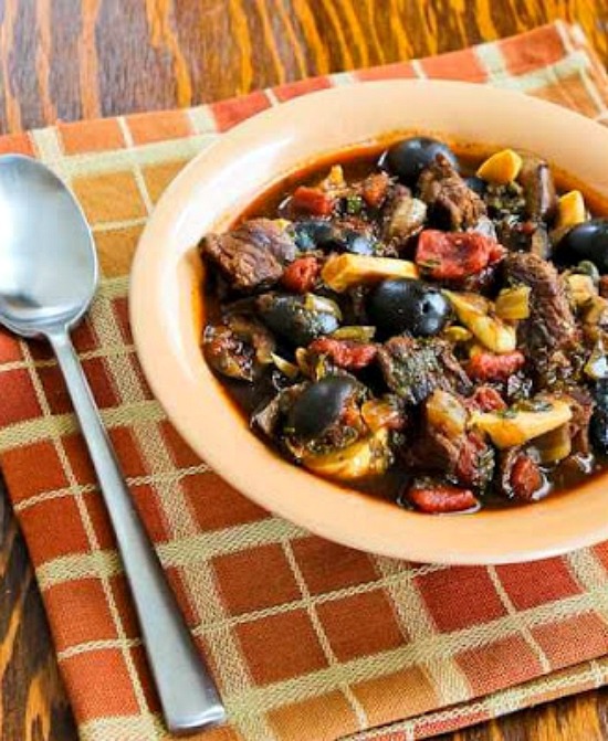 Slow Cooker Low-Carb Mediterranean Beef Stew with Rosemary and Balsamic Vinegar from Kalyn's Kitchen