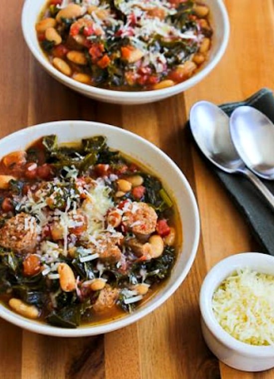 Slow Cooker Cannellini Bean Stew with Tomatoes, Italian Sausage, and