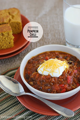 Top 20 Recipes for Slow Cooker Pumpkin Chili featured on SlowCookerFromScratch.com