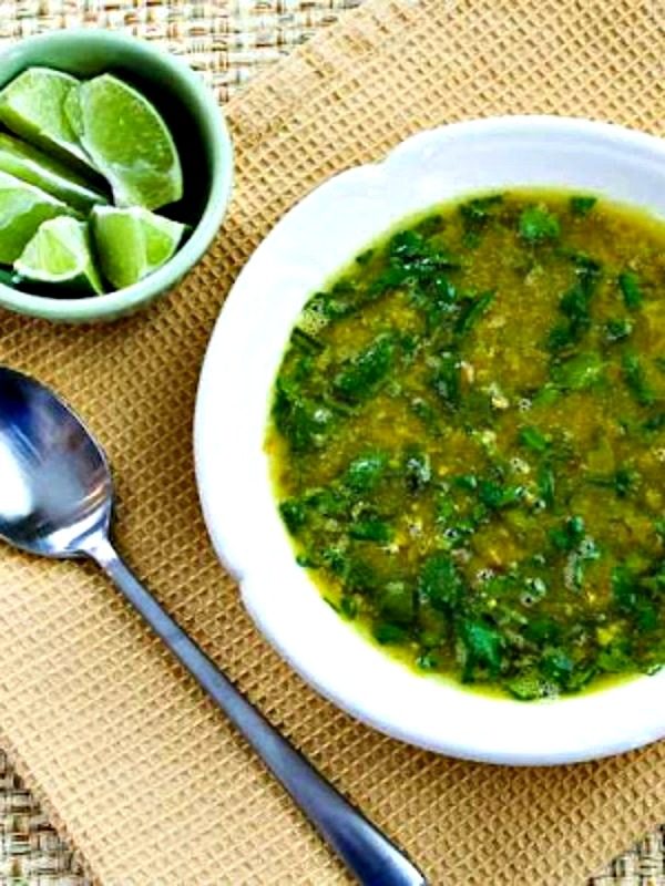 Indian-Spiced Slow Cooker Red Lentil Soup with Spinach and Coconut Milk from Kalyn's Kitchen