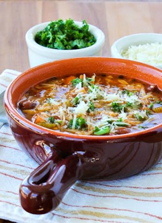 Slow Cooker Vegetarian Pasta e Fagioli Soup from Kalyn's Kitchen