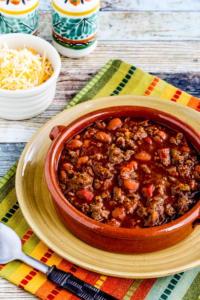 Slow Cooker Beef and Refried Bean Chili from Kalyn's Kitchen