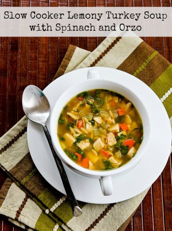 Slow Cooker Lemony Turkey Soup with Orzo and Spinach from Kalyn's