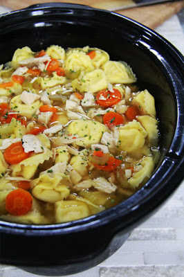 Chunky Slow Cooker Tortellini Chicken Noodle Soup from Carlsbad Cravings