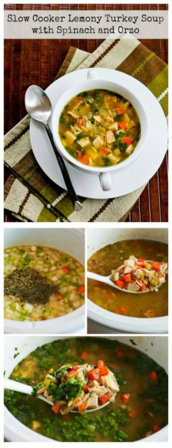 Slow Cooker Lemony Turkey Soup with Orzo and Spinach from Kalyn's