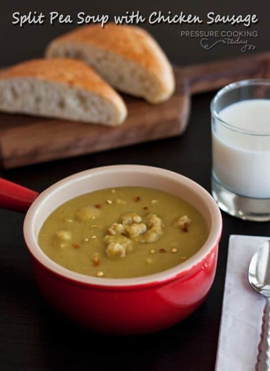 Pressure Cooker Split Pea Soup with Chicken Sausage from Pressure Cooking Today