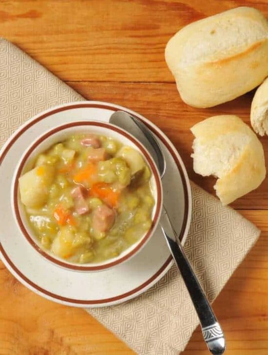 Crock Pot or Instant Pot Split Pea Soup with Ham from Two Sleevers