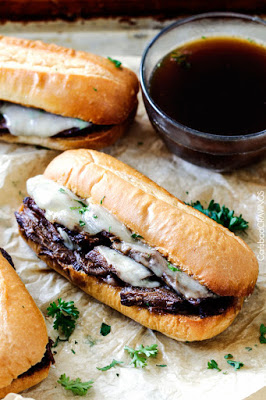 The BEST Slow Cooker or Instant Pot French Dip Sandwiches featured on SlowCookerFromScratch.com