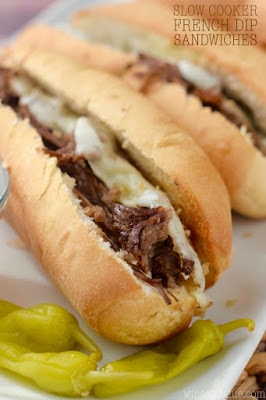 The BEST Slow Cooker or Instant Pot French Dip Sandwiches featured on SlowCookerFromScratch.com