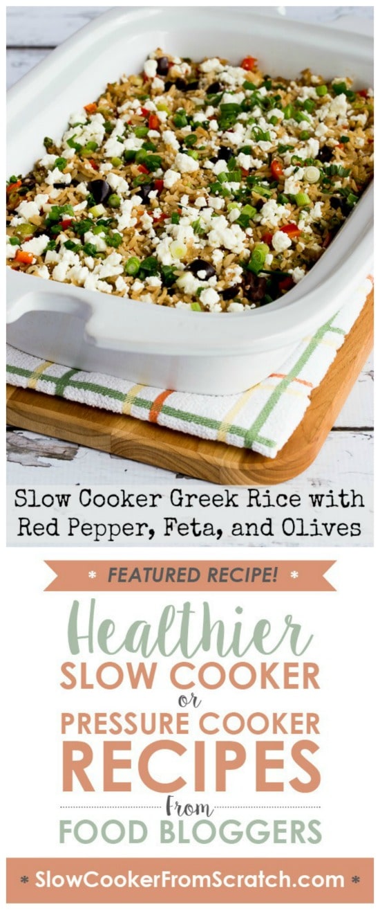 Slow Cooker Greek Rice with Red Bell Pepper, Feta, and Kalamata Olives