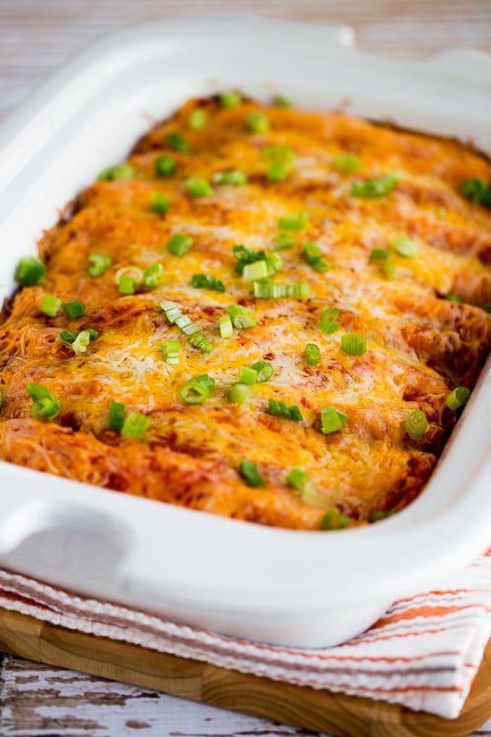 Low-Carb Slow Cooker Sour Cream Chicken Enchiladas from Kalyn's Kitchen