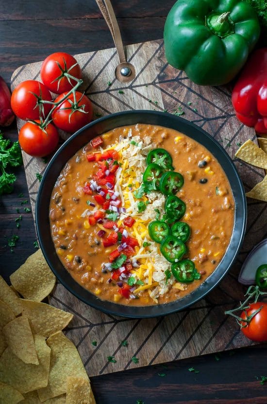 nstant Pot or Slow Cooker Vegetarian Lentil Tortilla Soup from Peas and Crayons