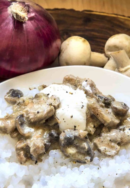 Instant Pot Low-Carb Beef Stroganoff from Two Sleevers featured on SlowCooker or Pressure Cooker at SlowCookerFromScratch.com