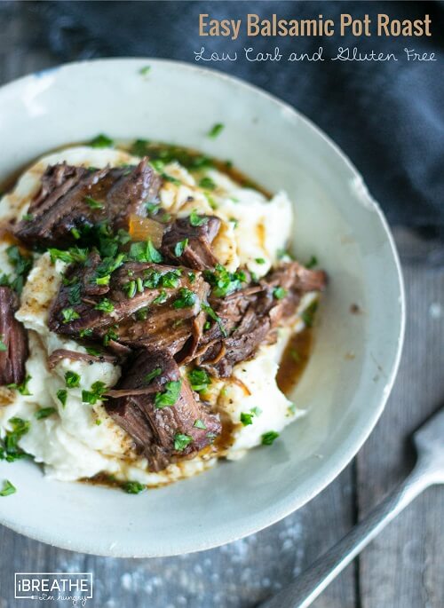 Instant Pot Low-Carb Beef Balsamic Pot Roast featured on SlowCooker or Pressure Cooker at SlowCookerFromScratch.com