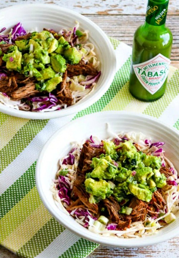 Green Chile Shredded Beef Cabbage Bowl from Kalyn's Kitchen