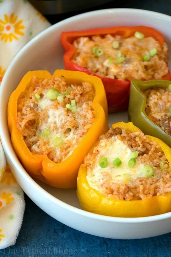 Ten Tasty Instant Pot Stuffed Peppers Recipes featured on Slow Cooker or Pressure Cooker at SlowCookerFromScratch.com