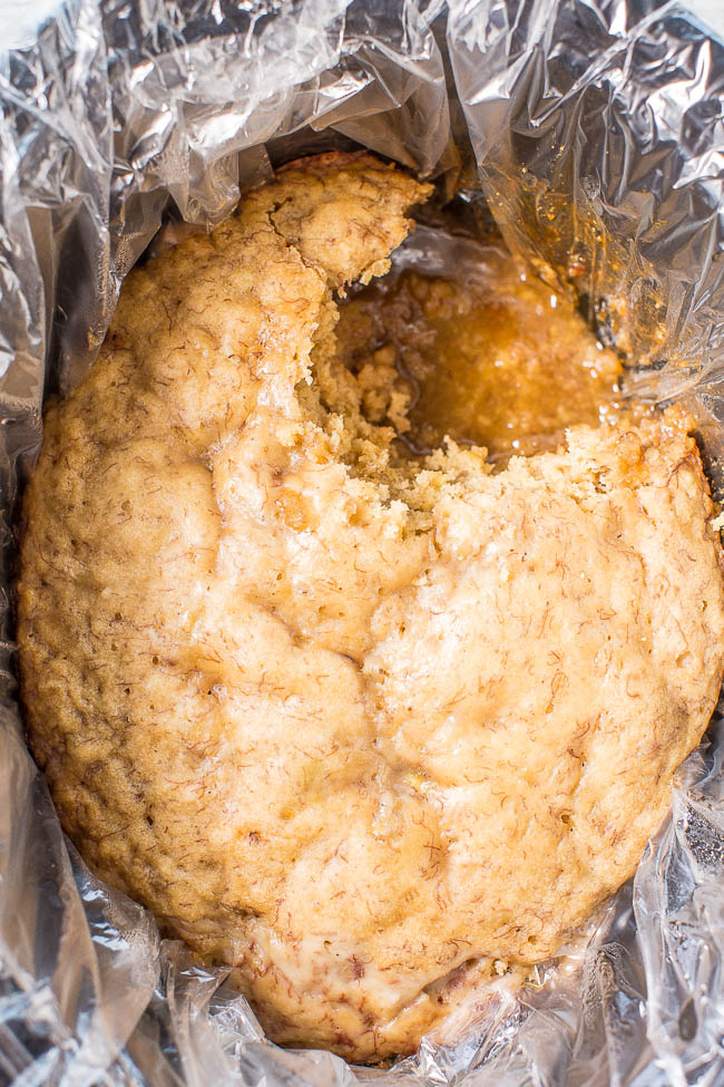 Slow Cooker Banana Bread Cake with Brown Sugar Sauce from Averie Cooks
