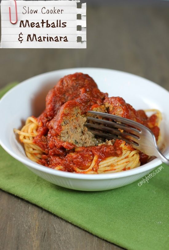 Slow Cooker Meatballs and Marinara from Emily Bites