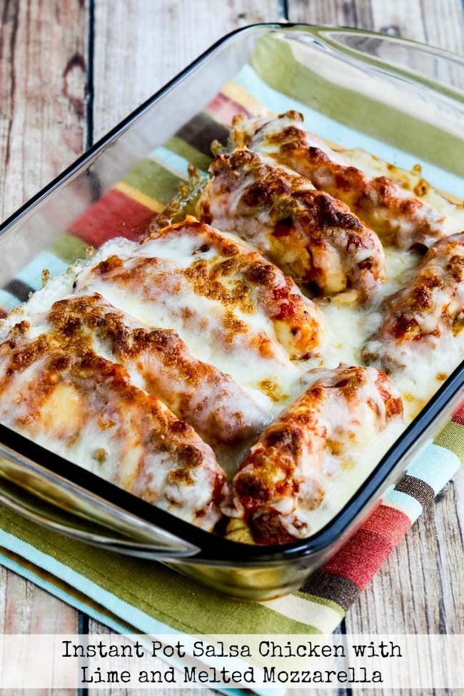Instant Pot Salsa Chicken with Lime and Melted Mozzarella from Kalyn's Kitchen