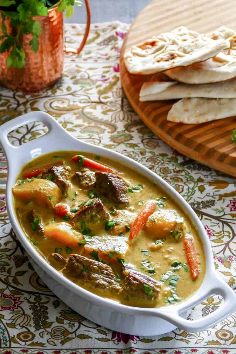 Instant Pot Beef Curry with Coconut Milk from Paint the Kitchen Red finished curry in serving dish