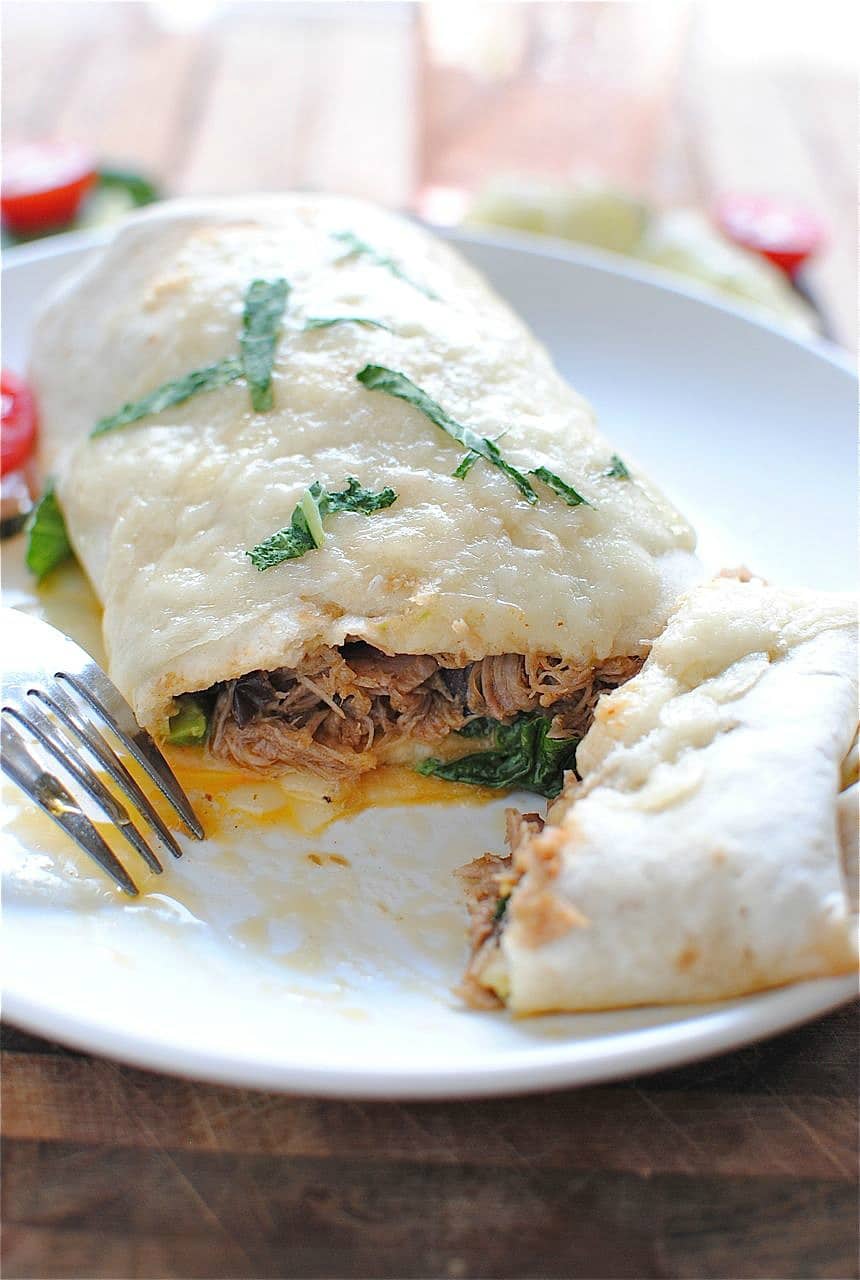 Slow Cooker Pork Burritos from Bev Cooks