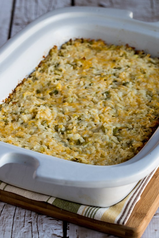 Slow Cooker Rice Casserole with Green Chiles and Cheese from Kalyn's Kitchen