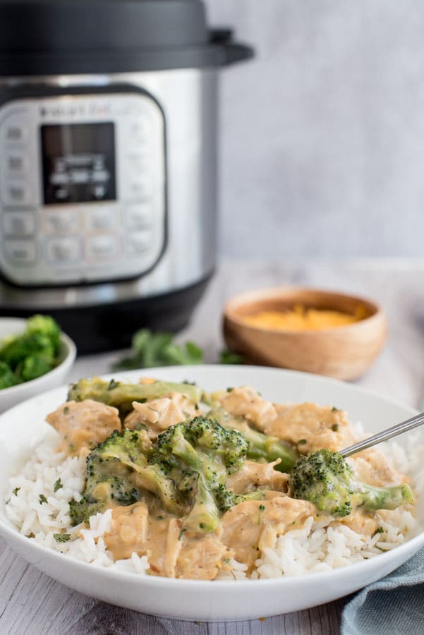 Pressure Cooker Creamy Chicken and Broccoli Over Rice from Pressure Cooking Today