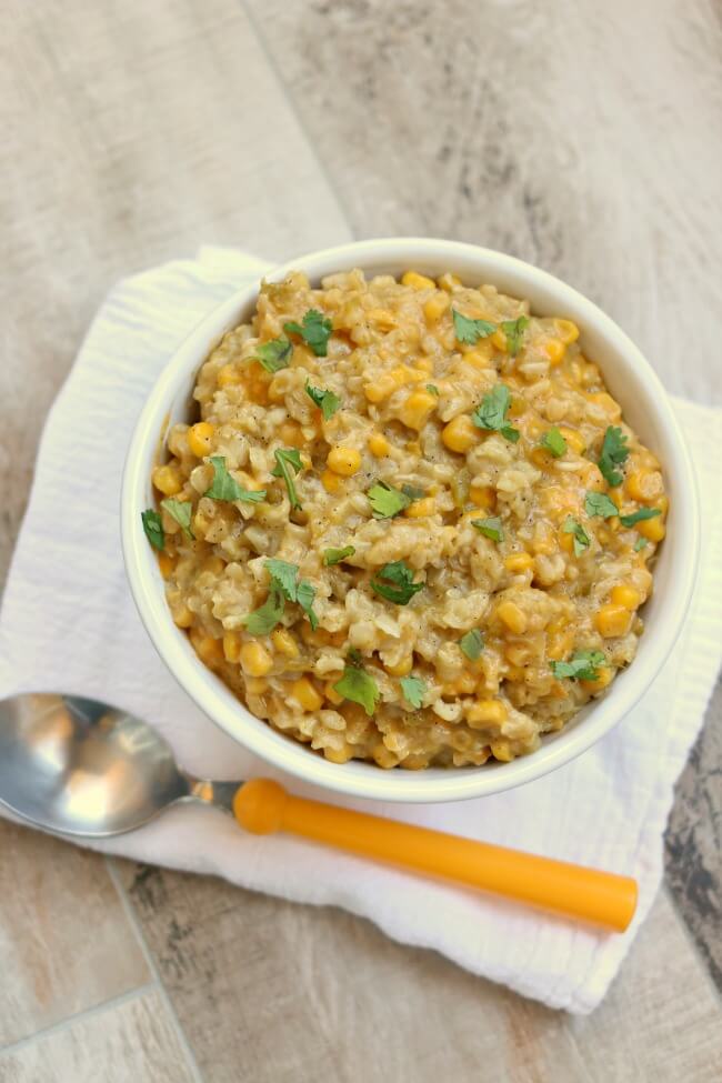 Slow Cooker Cheesy Green Sauce Enchilada Brown Rice