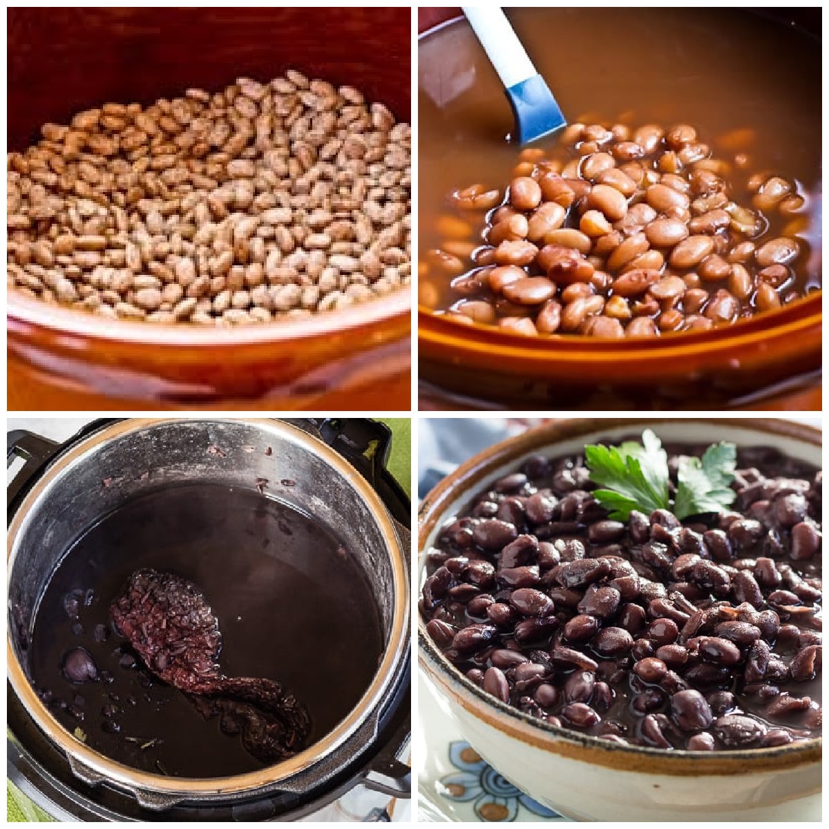 How to Cook Dried Beans in the Slow Cooker or Instant Pot collage photo of beans from Instant Pot or Slow Cooker
