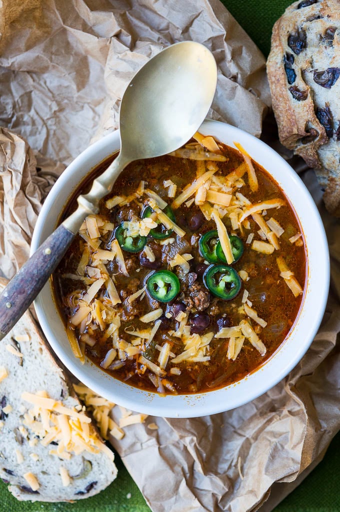 Pressure Cooker Mexican Chorizo Black Bean Chili from Kitschen Cat