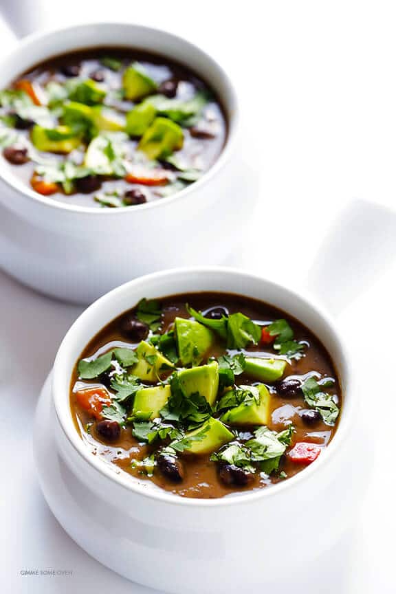 Slow Cooker Black Bean Soup from Gimme Some Oven finished soup in two bowls