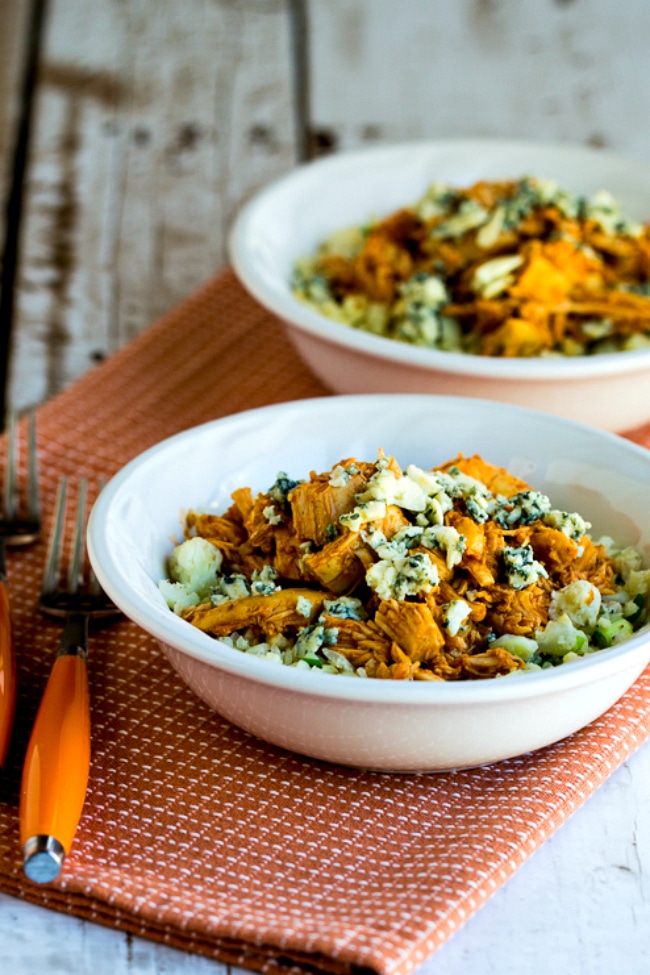 Instant Pot (or Slow Cooker) Buffalo Chicken Cauliflower Rice Bowl from Kalyn's Kitchen