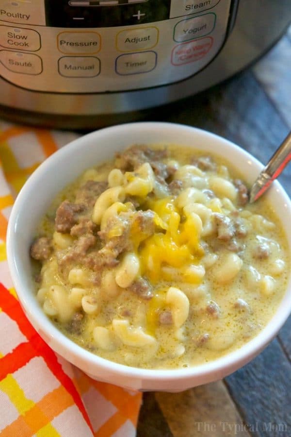 Cheesy Instant Pot Hamburger Casserole from The Typical Mom