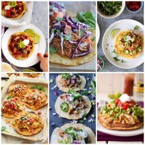 Slow Cooker or Instant Pot Chicken Tostadas Recipes collage of featured recipes