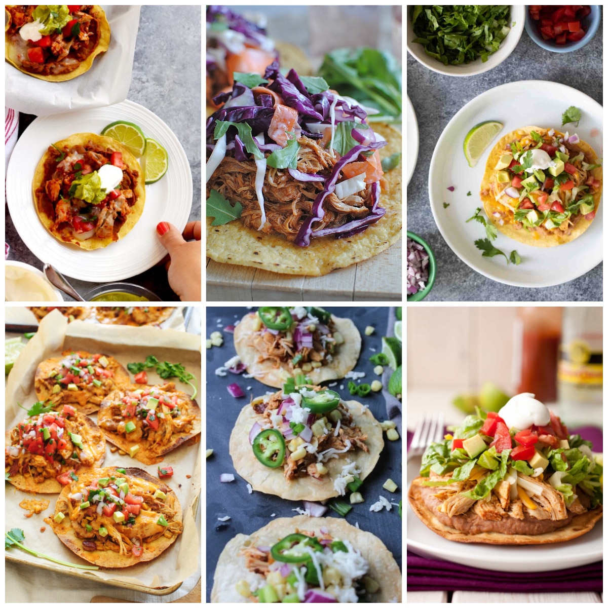 Slow Cooker or Instant Pot Chicken Tostadas Recipes collage of featured recipes