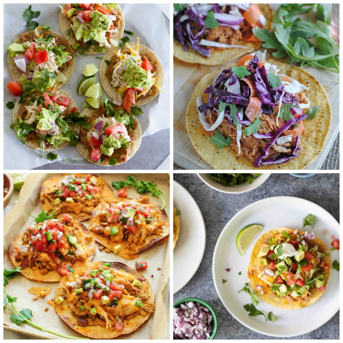 Four Fun Recipes for Chicken Tostadas top photo collage