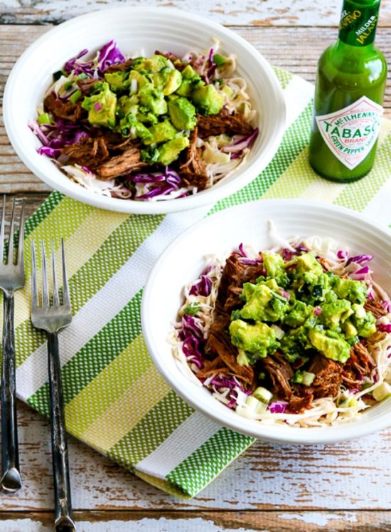 Green Chile Shredded Beef Cabbage Bowl from Kalyn's Kitchen