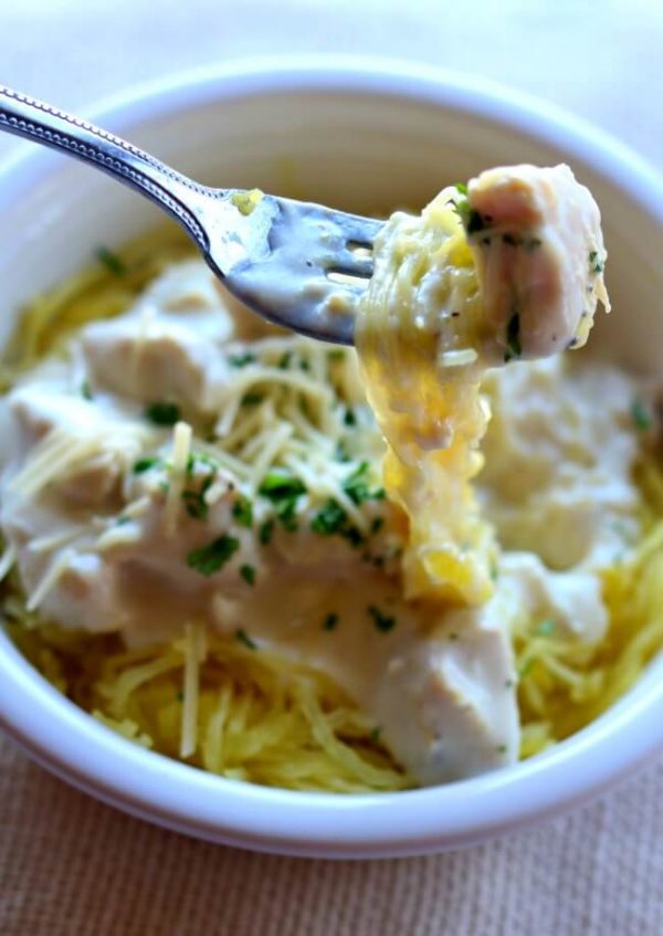 Instant Pot Chicken Alfredo Spaghetti Squash from 365 Days of Slow + Pressure Cooking