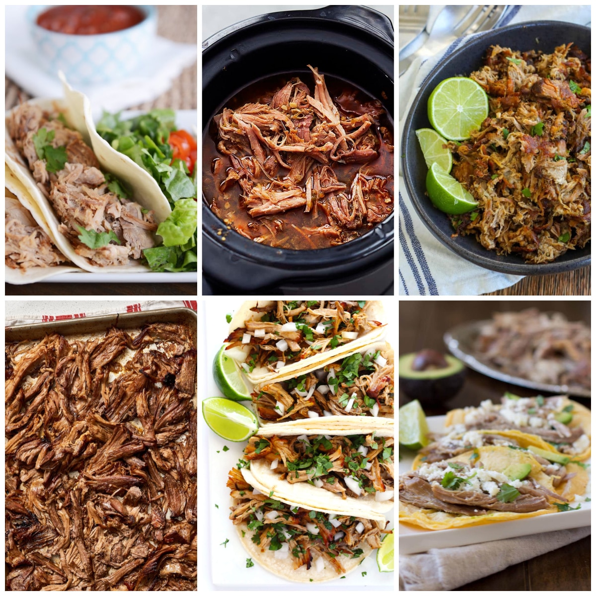 Slow Cooker Pork Carnitas Recipes collage of featured recipes