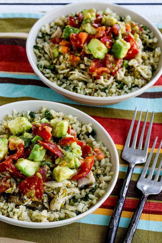 Instant Pot Green Chile Chicken Burrito Bowl from Kalyn's Kitchen