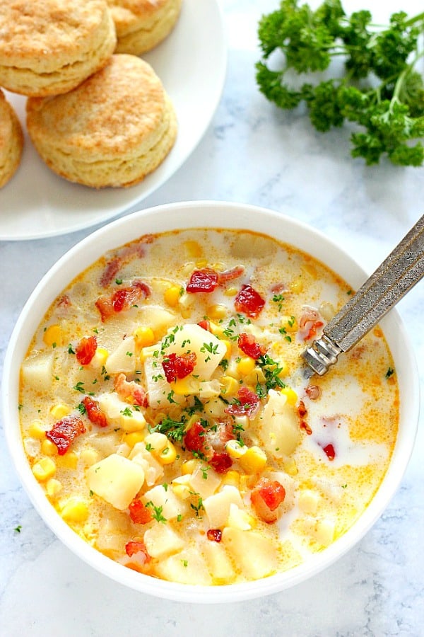 Instant Pot Corn Chowder with Bacon from Crunchy Creamy Sweet